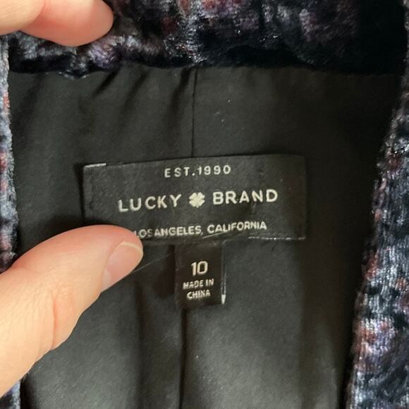 Lucky Brand Jacket 10 Medium Velour Open Floral Long Sleeve Black Classic Career - Picture 9 of 14